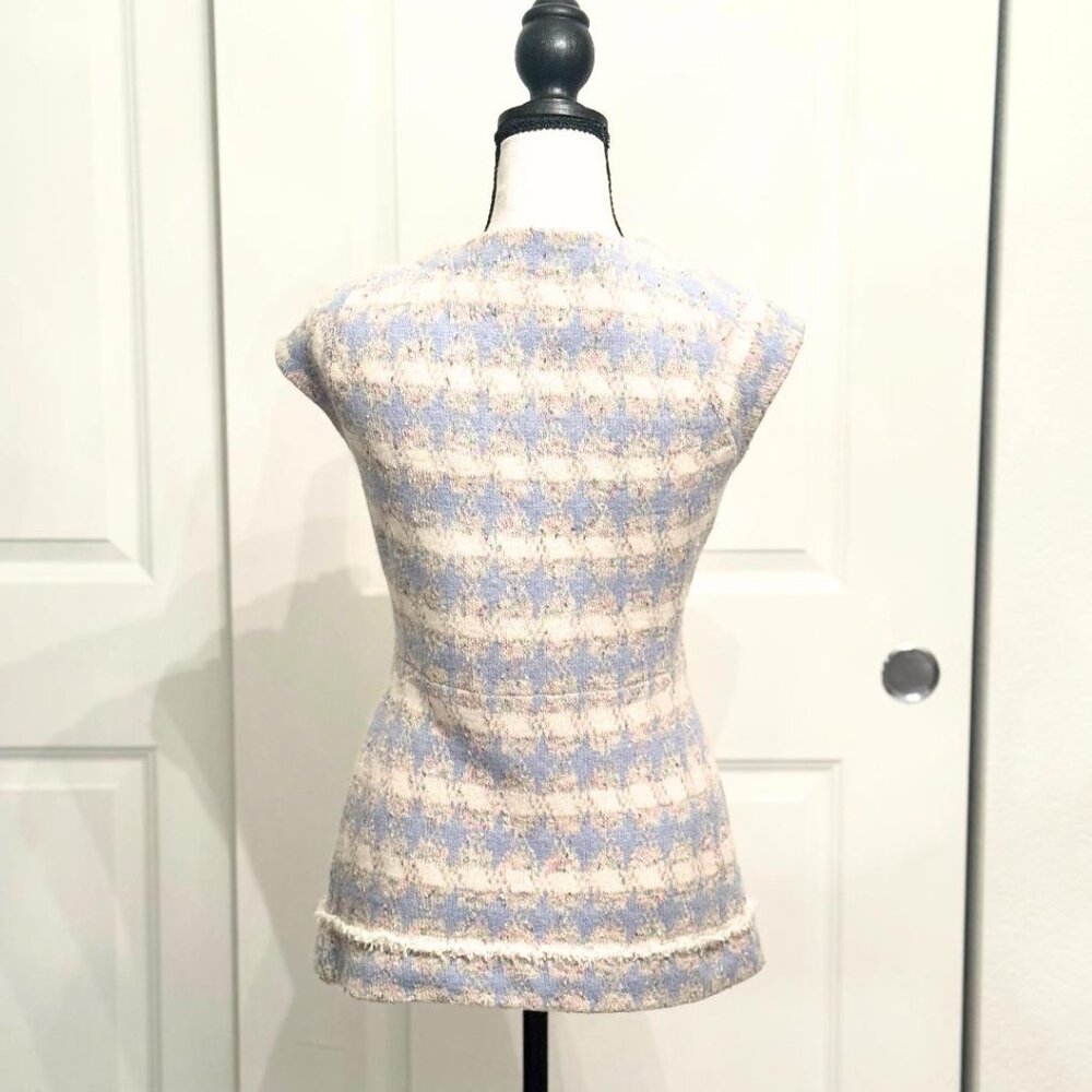 Charlie & Robin Light Blue Cream Wool Short Sleeve Sweater Vest w/Bow, XS - Picture 3 of 5